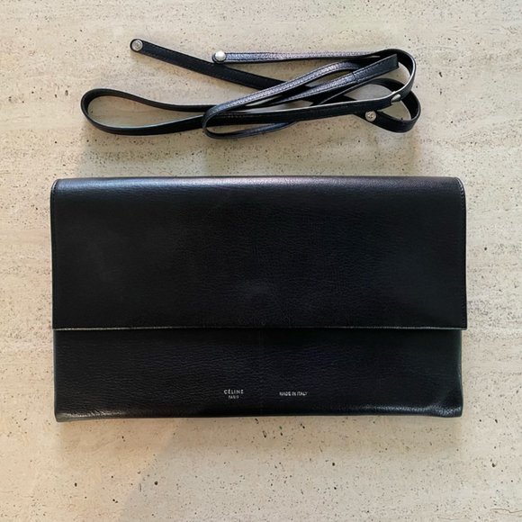 RARE Céline 2017 Black Folded Clutch with Removable Strap | Pheobe Philo Era - Picture 1 of 9